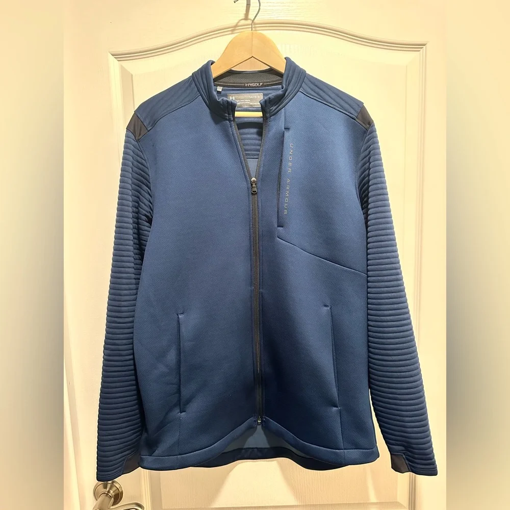 Under Armour Men’s Navy Blue Coldgear Golf Pullover Full Zip Jacket, Size:Large